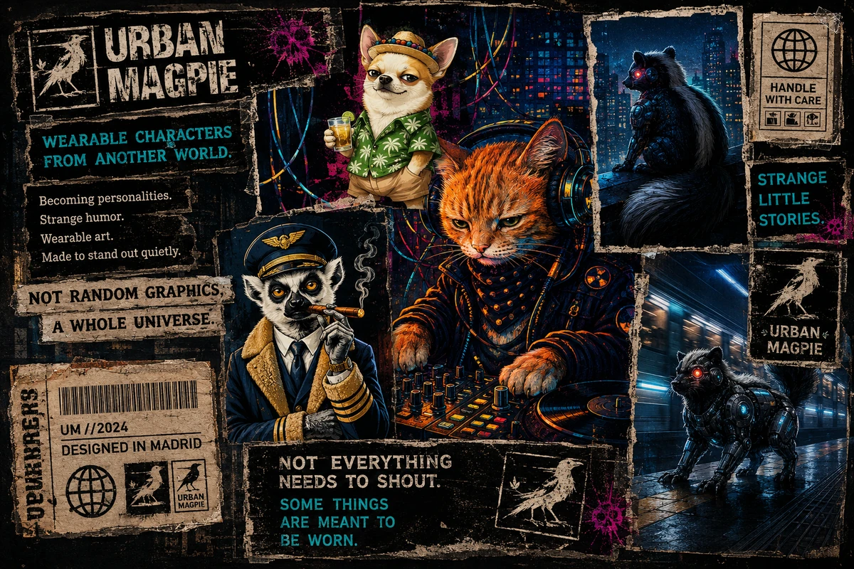 Urban Magpie character universe collage