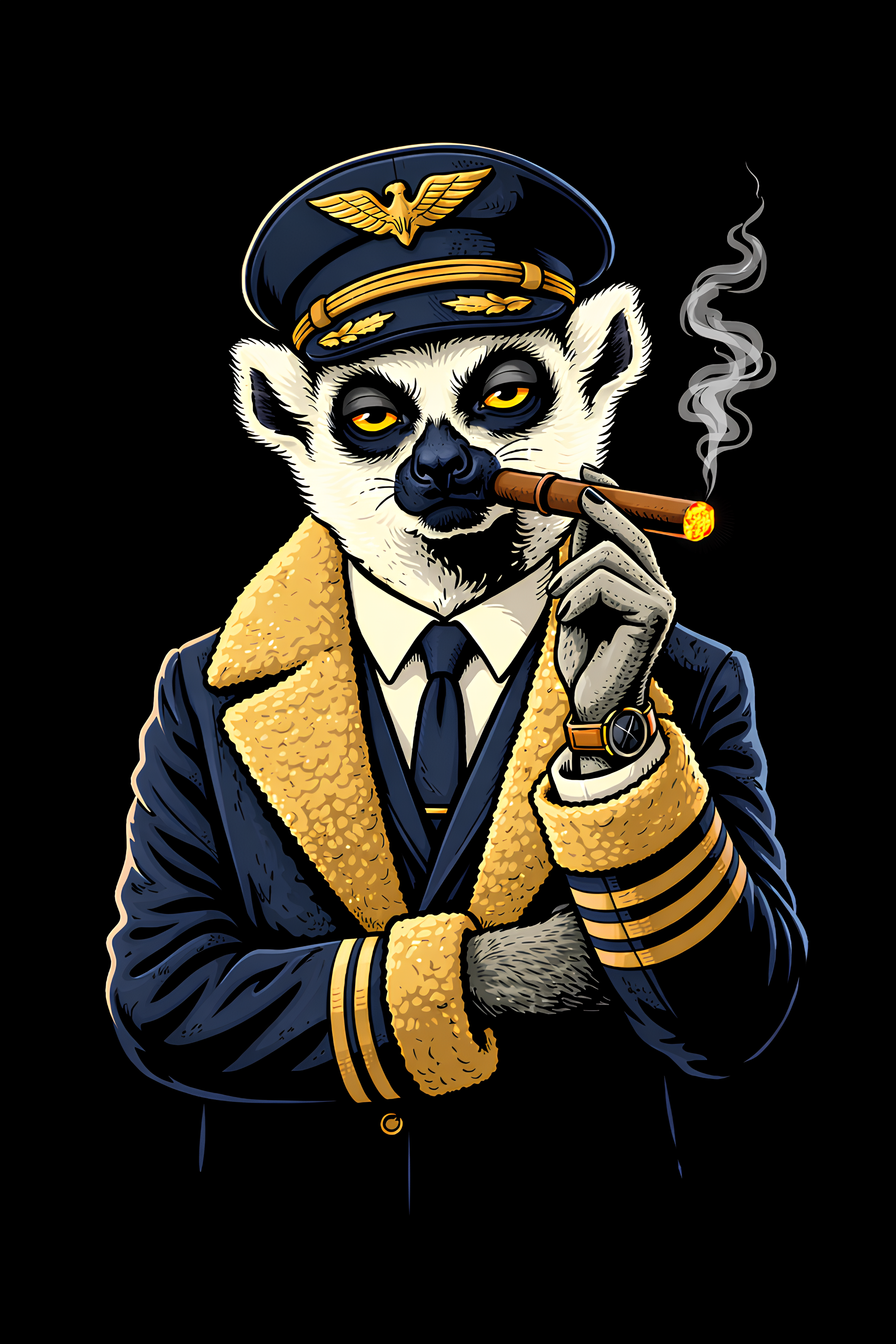 Smoking Lemur Pilot in a captain uniform